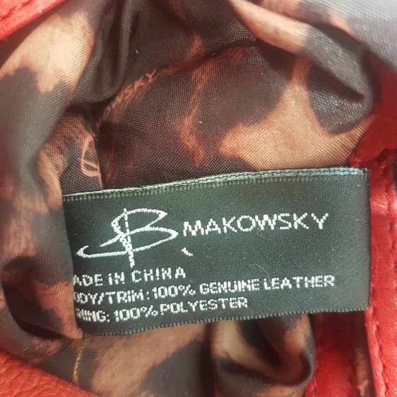 B Makowsky Red Orange Color 100% Leather Shoulder Bag Purse Pockets Zipper 93 - Picture 7 of 16